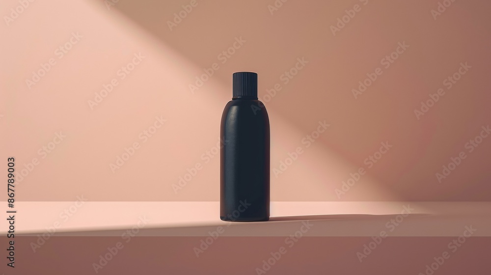 Black Plastic Bottle on Pink Surface in Soft Light Black Plastic Bottle on Pink Surface in Soft Light