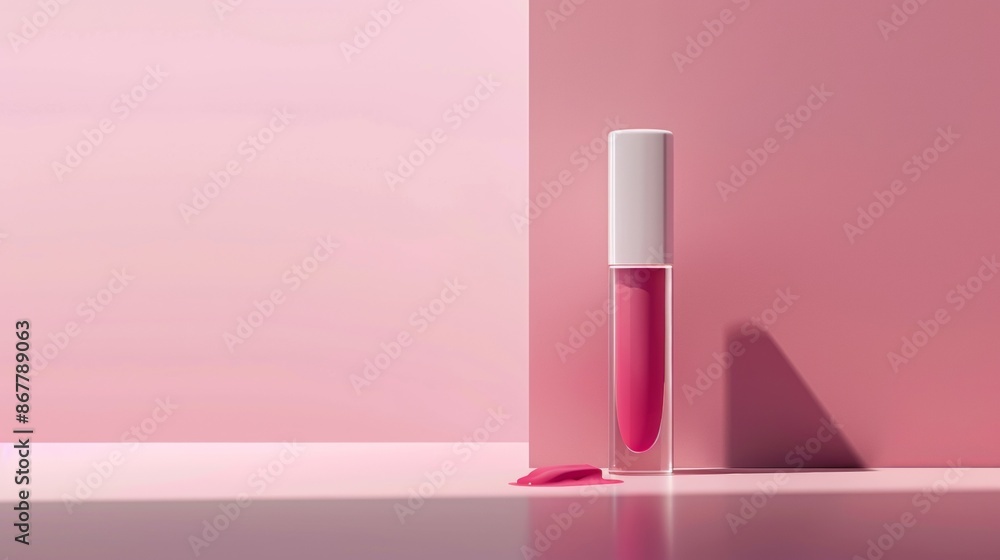Pink Lip Gloss on Pink Background With Swatch Pink Lip Gloss on Pink Background With Swatch