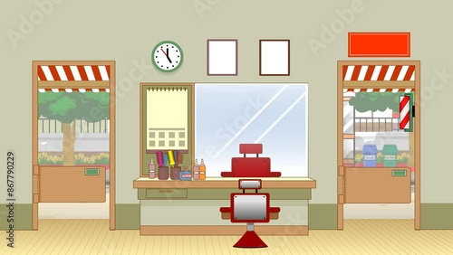 Animated Retro-Style Barbershop Cartoon Scene
