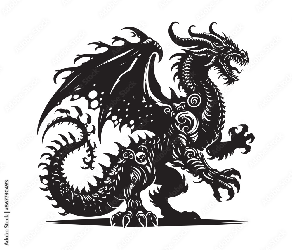 dragon vector art graphic resources silhourtte vector style, white background dragon vector art graphic resources silhourtte vector style, white background