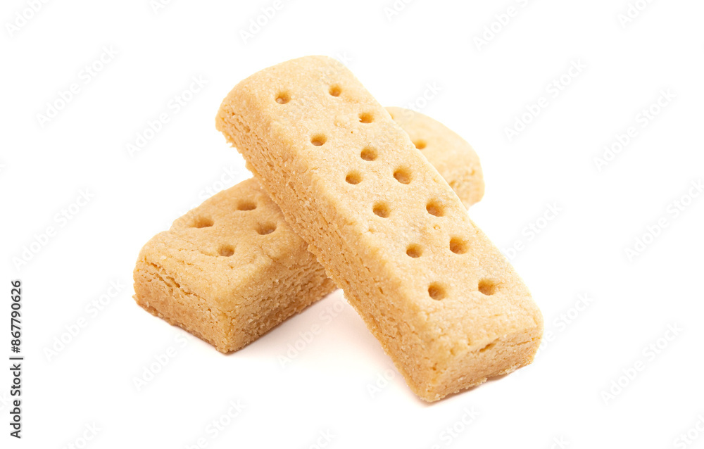 Classic Sweet Rectangular Butter Shortbread Isolated on a White Background Classic Sweet Rectangular Butter Shortbread Isolated on a White Background