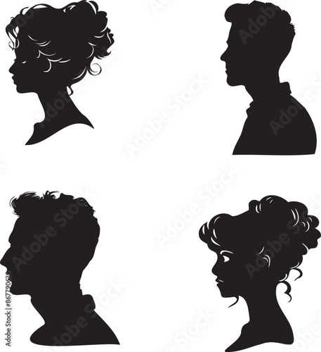 Vector silhouette cameo man and woman 
