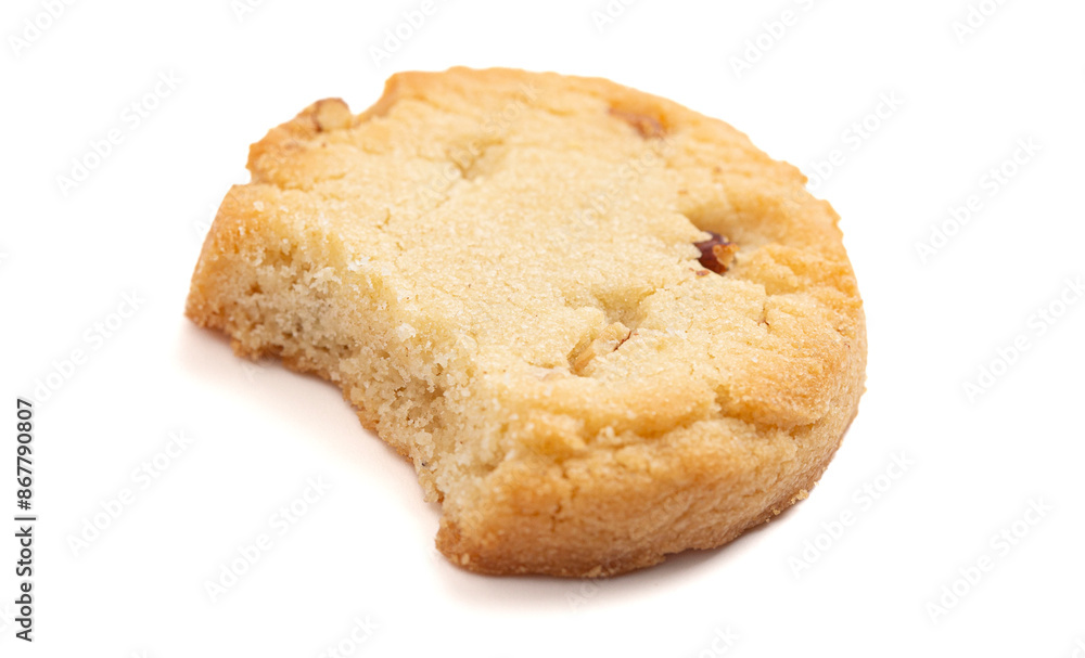 Sweet Round Pecan Butter Shortbread Cookies Isolated on a White Background Sweet Round Pecan Butter Shortbread Cookies Isolated on a White Background