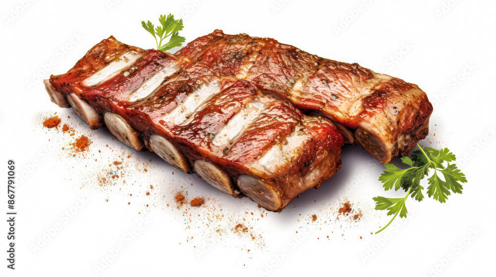 Savory perfection, Pork ribs on parchment with spices and herbs Savory perfection, Pork ribs on parchment with spices and herbs