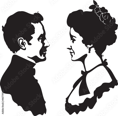 Vector silhouette cameo man and woman 