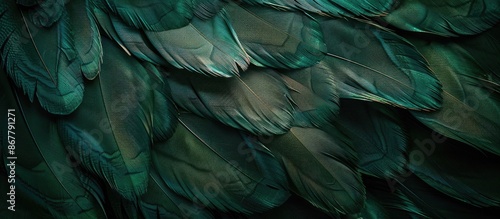 Vintage feather texture background in a stunning dark green viridian hue photo