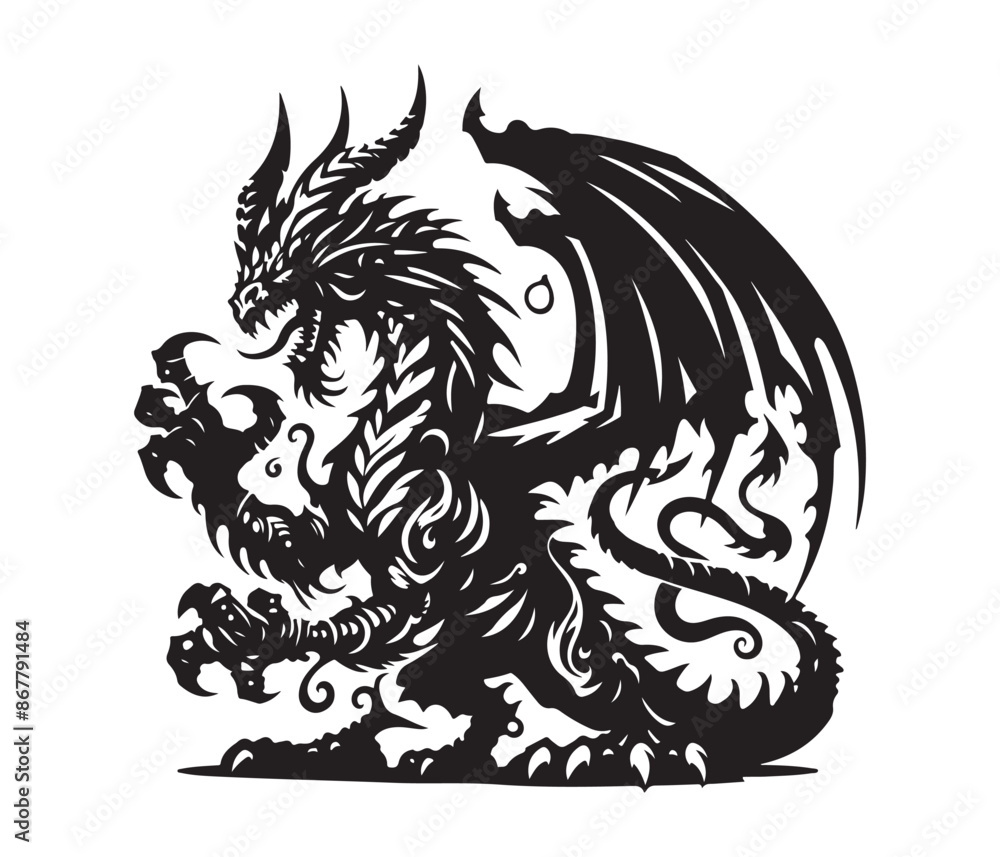dragon vector art graphic resources silhourtte vector style, white background dragon vector art graphic resources silhourtte vector style, white background