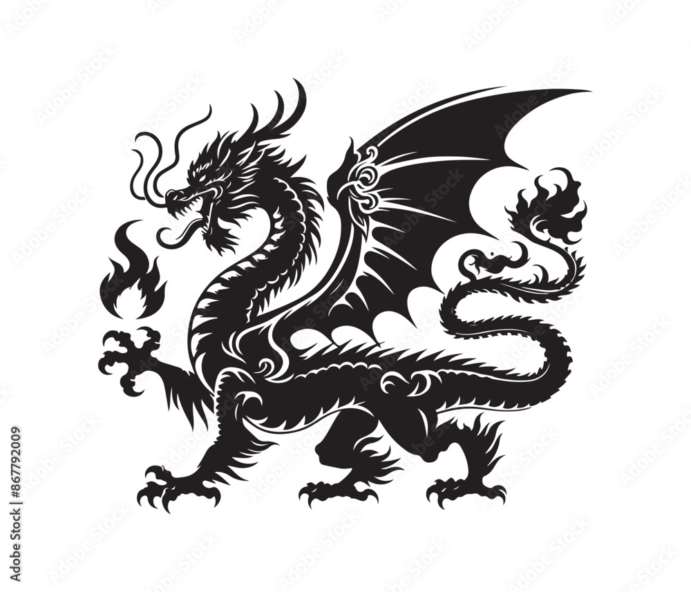 dragon vector art graphic resources silhourtte vector style, white background dragon vector art graphic resources silhourtte vector style, white background
