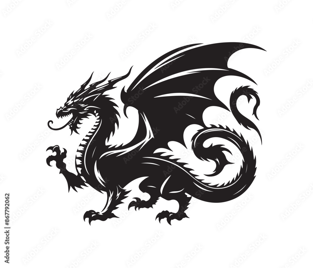dragon vector art graphic resources silhourtte vector style, white background dragon vector art graphic resources silhourtte vector style, white background