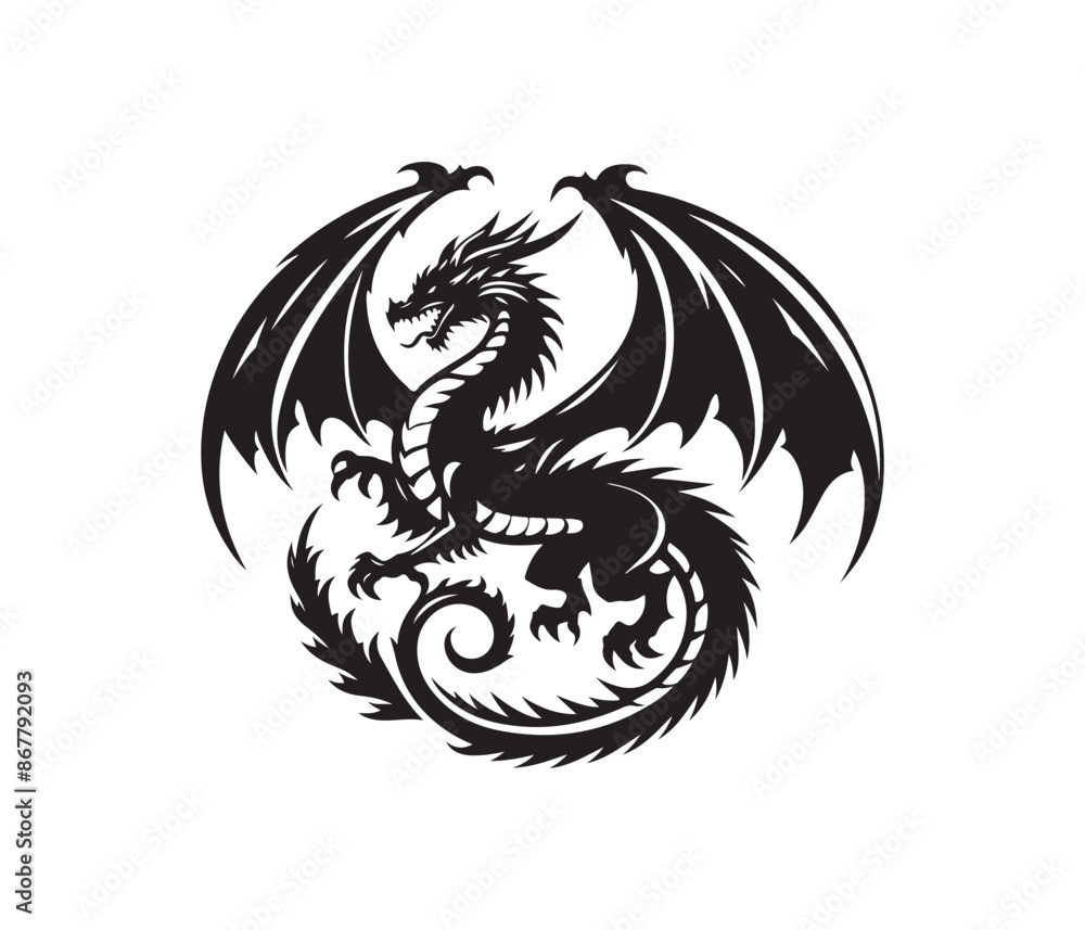 Obraz premium dragon vector art graphic resources silhourtte vector style, white background