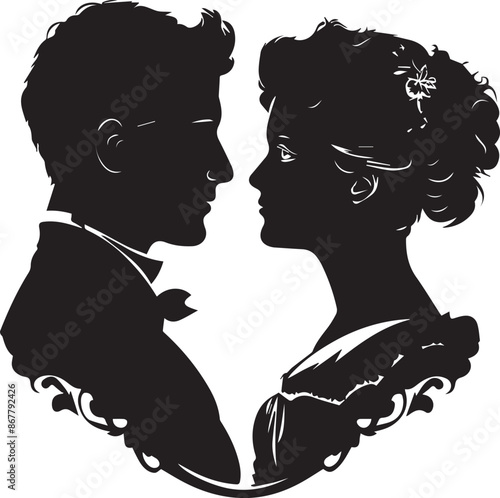 Vector silhouette cameo man and woman 