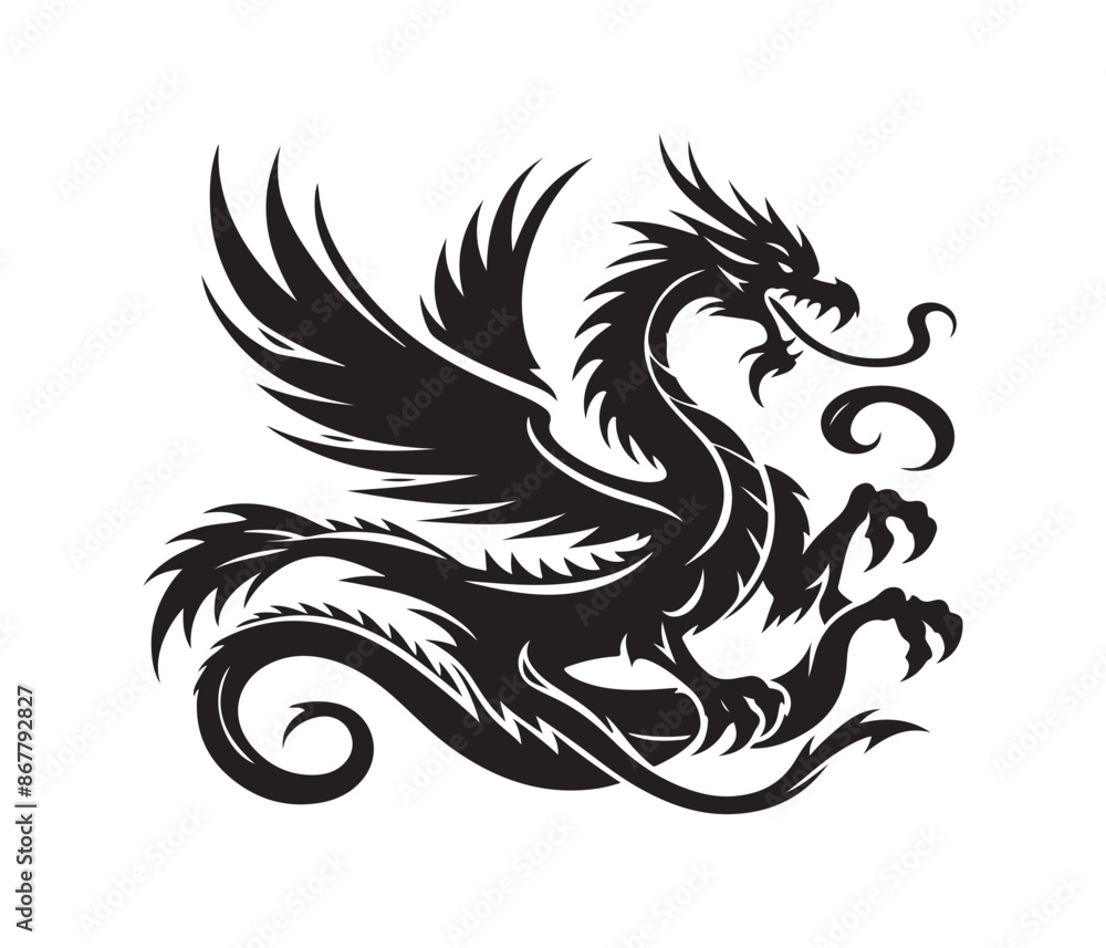 dragon vector art graphic resources silhourtte vector style, white background dragon vector art graphic resources silhourtte vector style, white background