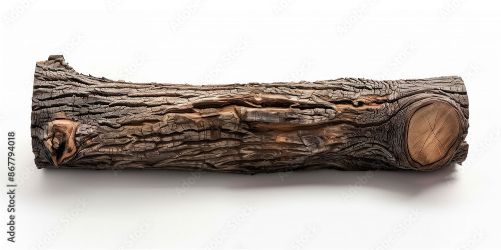 Fototapeta premium Single Wooden Log On White Background