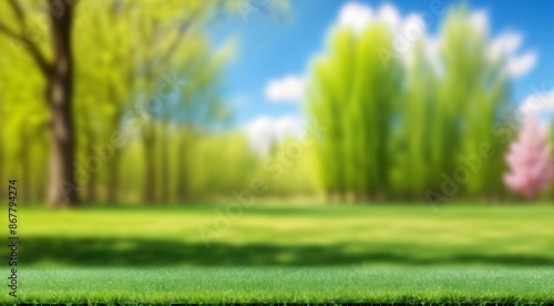Green grass field displaying lush green park scenery background