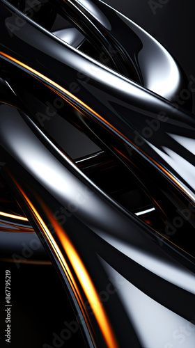 Abstract black and orange flowing shapes. Digital abstract art style for modern design © Aliaksej