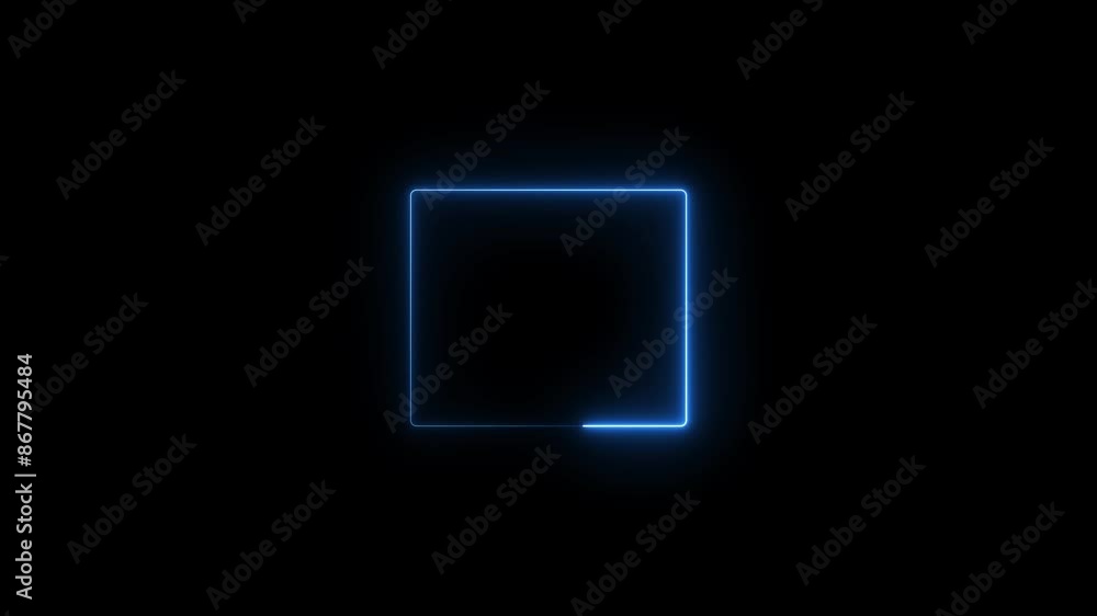 square frame royal blue color animation neon light on black background. square frame royal blue color animation neon light on black background.