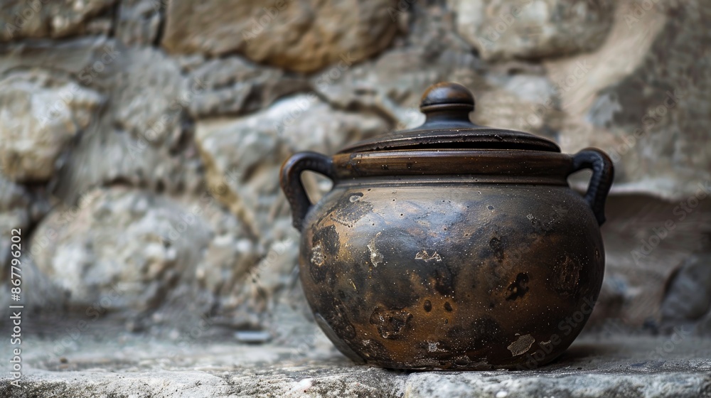 Pot on stone background