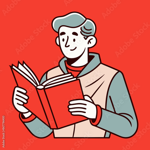 a man read a book line art vector illustration