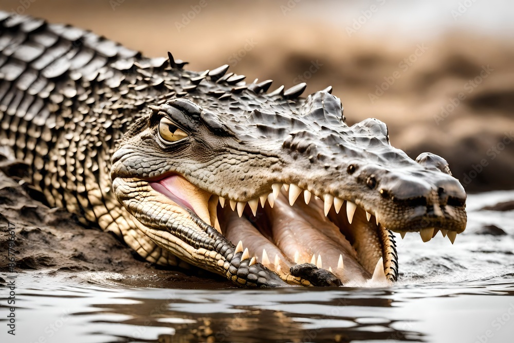 Obraz premium Nile crocodile (Crocodylus niloticus) isolated on white background.