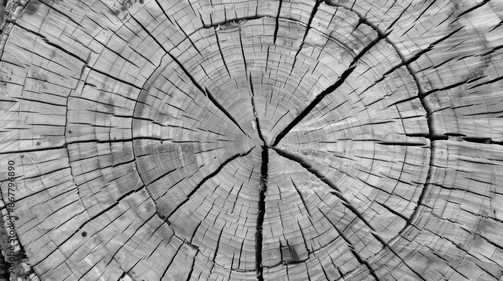 Fototapeta premium Warm Gray Cut Wood Texture, Detailed Black and White