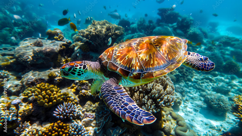 A sea turtle swimming in the ocean A sea turtle swimming in the ocean