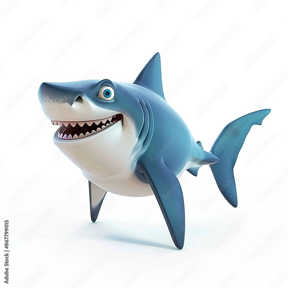 Fototapeta premium Shark 3D cartoon isolated whitebackground