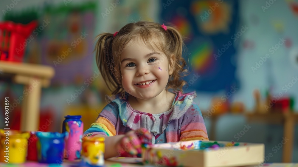 Happy Little Girl Enjoying a Creative Painting Session Happy Little Girl Enjoying a Creative Painting Session