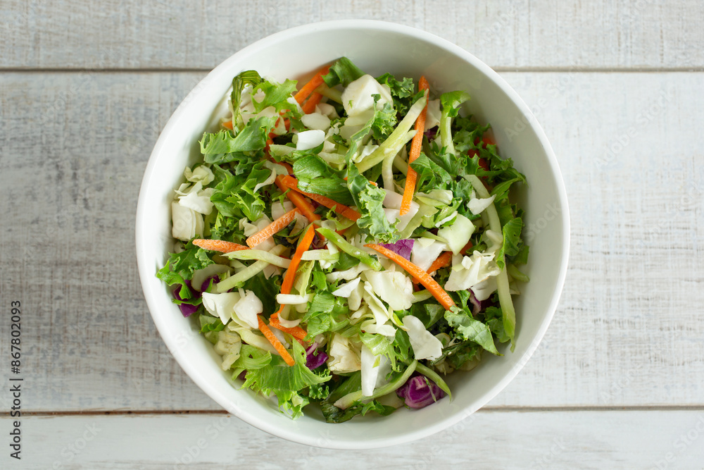 A top down view of a chopped salad. A top down view of a chopped salad.