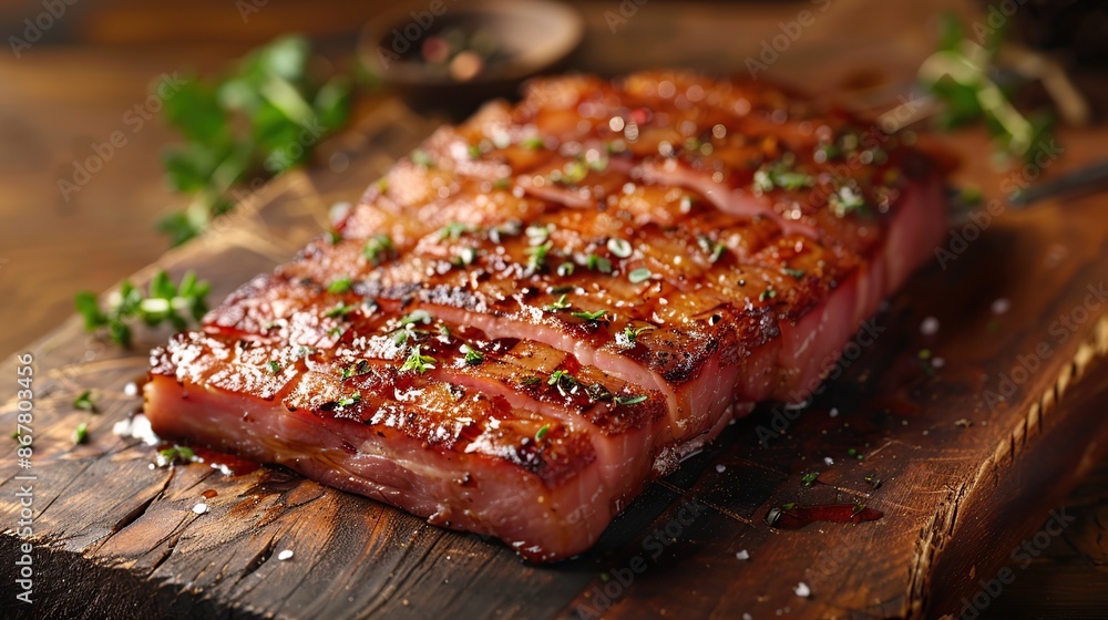 Grilled Bacon on Wooden Board Grilled Bacon on Wooden Board