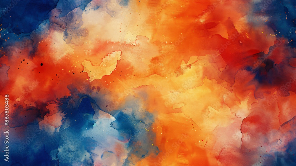 Abstract background showing watercolor mixing together in red orange and blue hues Abstract background showing watercolor mixing together in red orange and blue hues