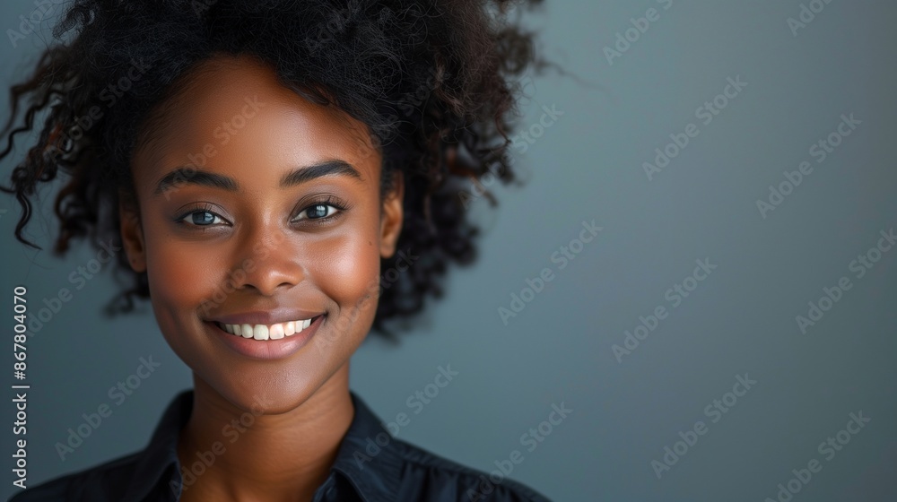 Portrait of a smiling woman with natural curly hair Portrait of a smiling woman with natural curly hair