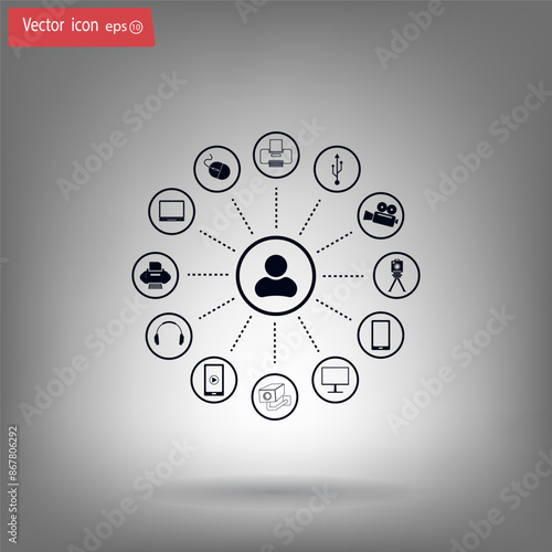 Vector illustration, gray background.