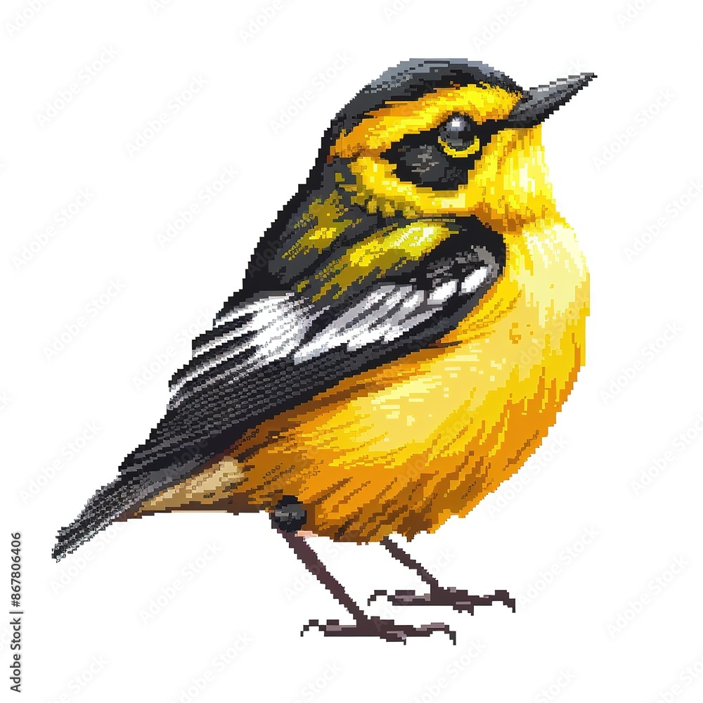 Fototapeta premium Warbler 8-bit cartoon isolated whitebackground 
