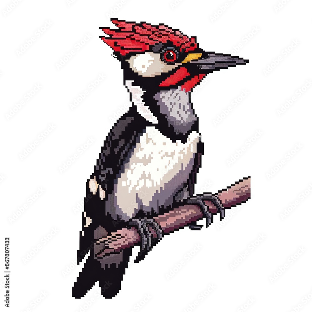 Woodpecker 8-bit cartoon isolated whitebackground Woodpecker 8-bit cartoon isolated whitebackground