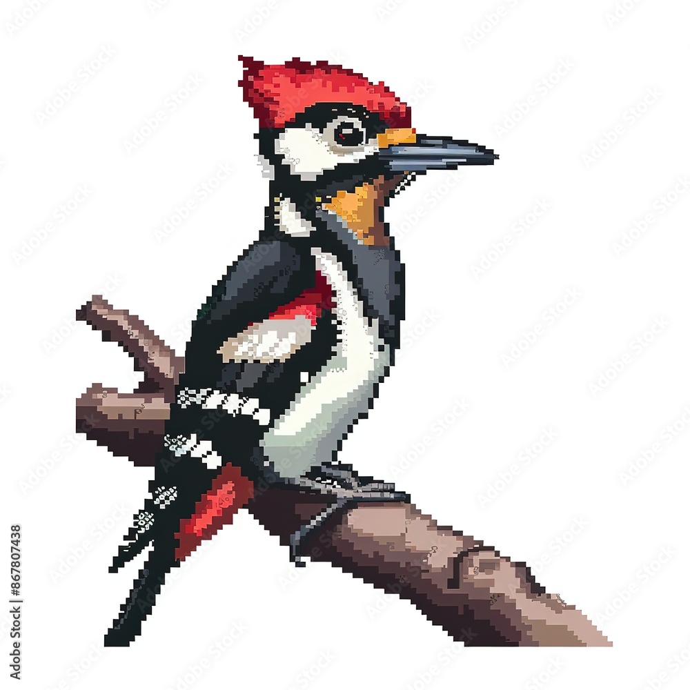 Woodpecker 8-bit cartoon isolated whitebackground Woodpecker 8-bit cartoon isolated whitebackground