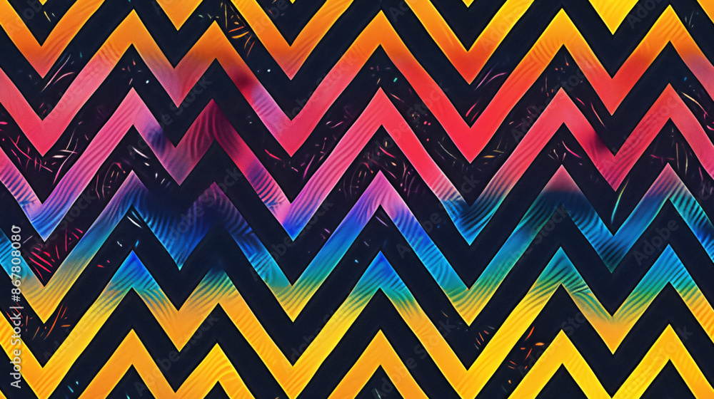 Colorful zig zag chevron pattern repeating background image with a grunge texture Colorful zig zag chevron pattern repeating background image with a grunge texture