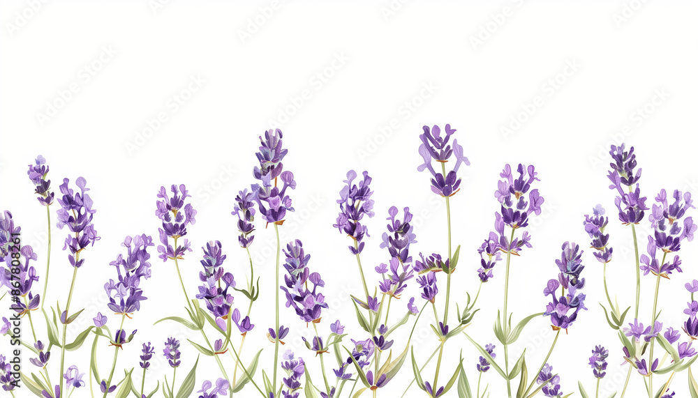 Realistic lavender banner on a white background. Modern botanical design. Realistic lavender banner on a white background. Modern botanical design.
