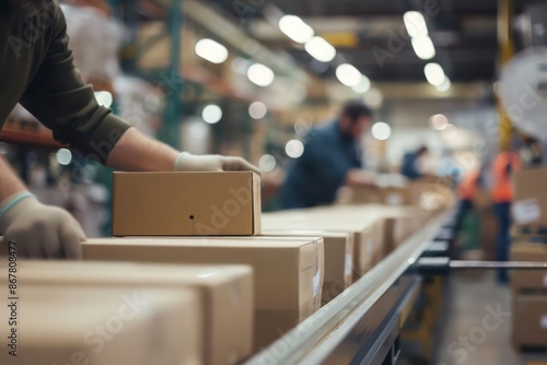 Close-Up of Warehouse Employees Preparing Shipments in a Large Facility, Warehouse Worker Concept