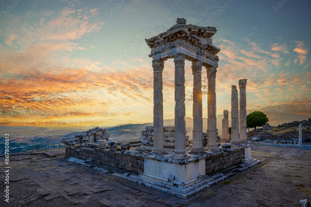 Naklejka premium Pergamon Ancient City drone view in Bergama Town of Turkey