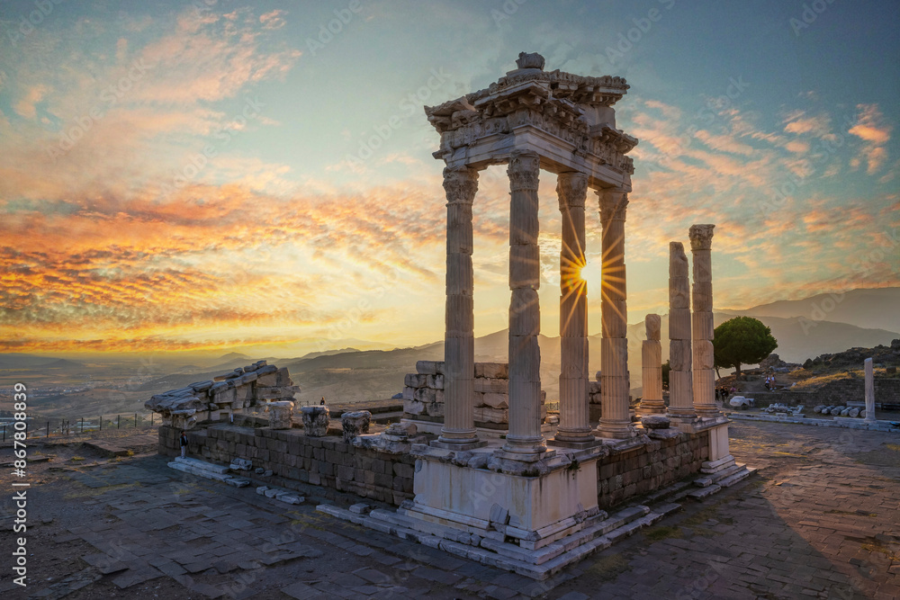 Pergamon Ancient City drone view in Bergama Town of Turkey