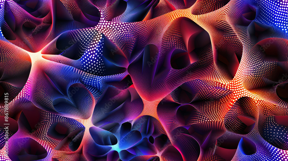 Fototapeta premium Vibrant wavy pattern with colorful halftone dots creating a dynamic and dimensional abstract background
