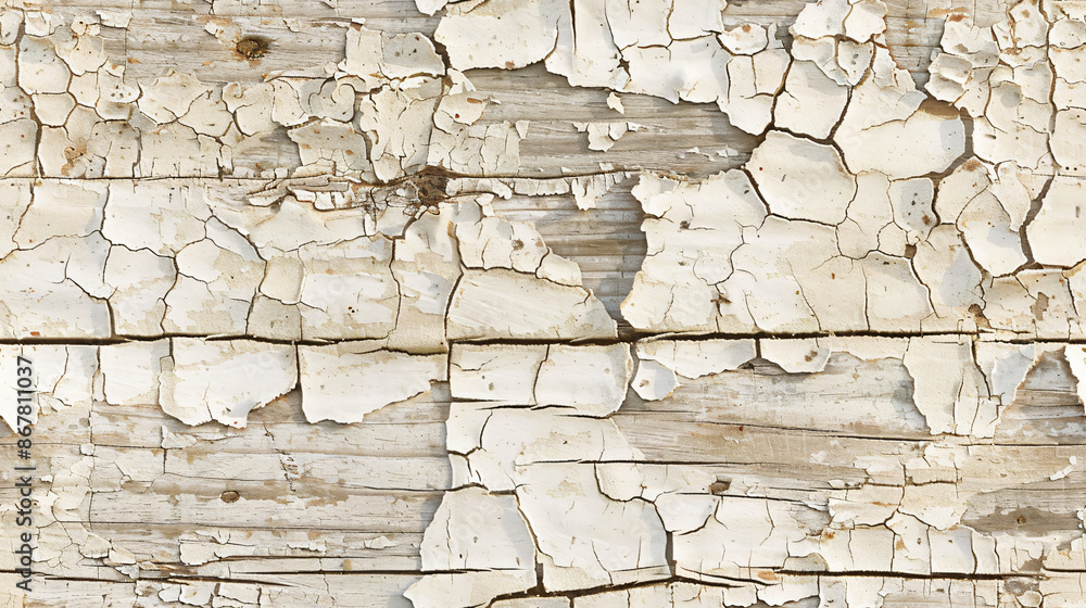 White paint showing signs of age, peeling and cracking on a wooden surface, creating an abstract pattern White paint showing signs of age, peeling and cracking on a wooden surface, creating an abstract pattern