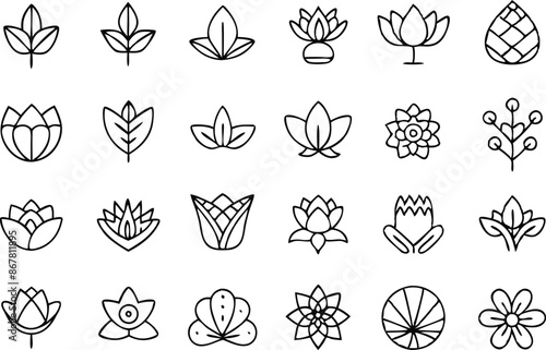 illustration lotus flower vector blossom plant lily nature symbol lotus outline abstract tattoo set sunflower tulip beauty decoration design floral icon line sign clip art cut out