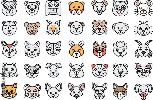 animal face illustration set character cute vector graphic bear cat head cartoon collection isolated panda wild design icon clipart doodle giraffe lion tiger zebra zoo photo