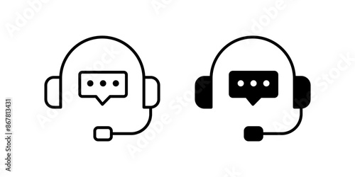 CRM line icon set. Headset with bubble speech color editable