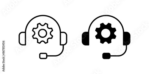 CRM line icon set. Headset with bubble speech color editable