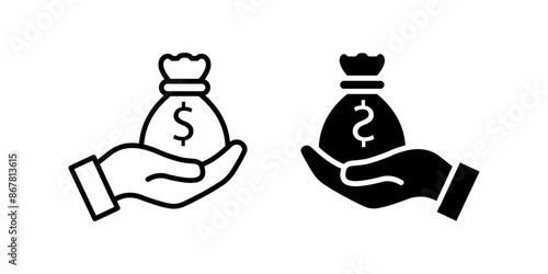 save money icon set, salary money, invest finance, hand holding dollar color editable
