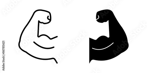 Strong hand line icon set color editable