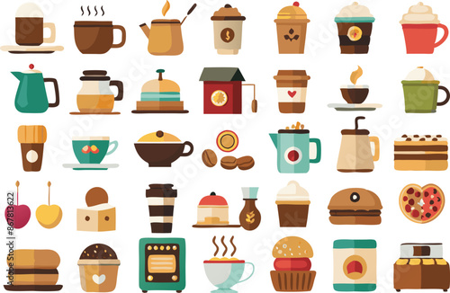drink caffeine espresso hot mug cappuccino icon latte menu shop milk cafe illustration set tea beverage cup sign symbol coffee graphic isolated morning bean black cake