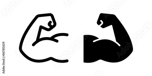 Strong hand line icon set color editable